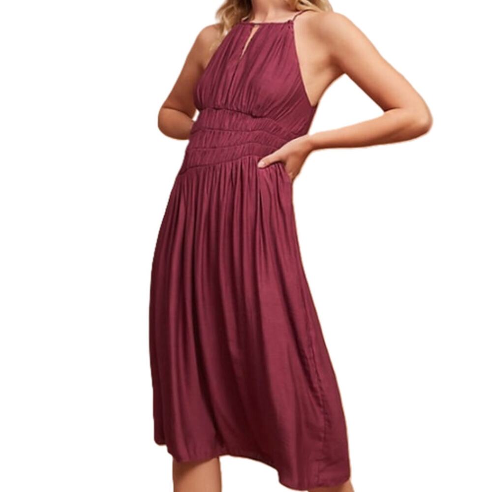 ANTHROPOLOGIE MOULINETTE SOEURS Women’s Ruched Halter Midi Dress